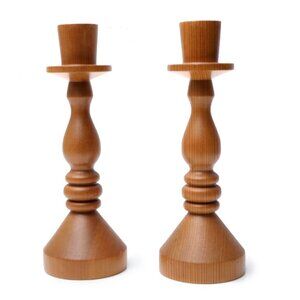 Vintage Wooden Tiered Candlestick Holders Bubble Tapered Candle Stands Brown MCM